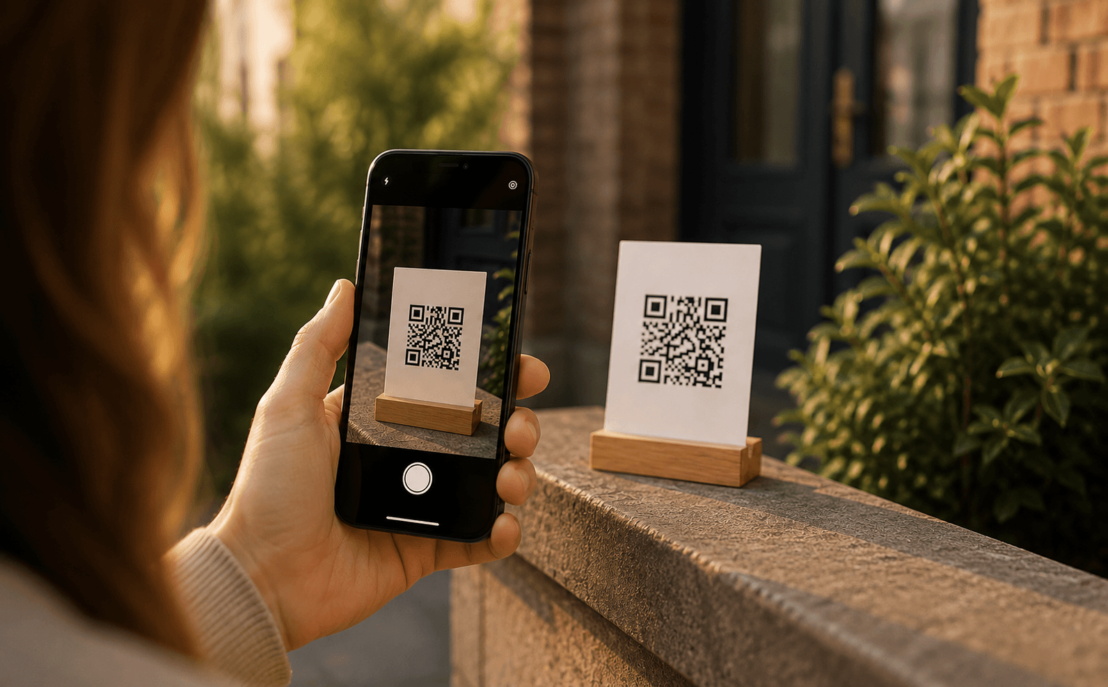 Phone camera view scanning a separate Crumbly QR code